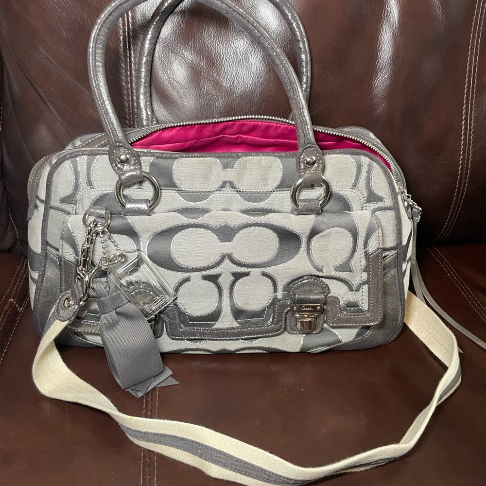 Coach Vintage Poppy Glitter Silver Thread with Signature Canvas